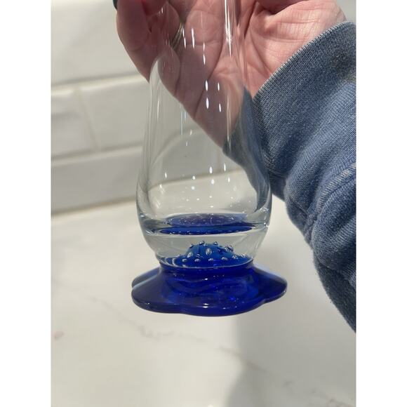 Italian Bormioli Rocco Vase 7.5” Cobalt Blue Flower Shape Base Controlled Bubble - Picture 8 of 10